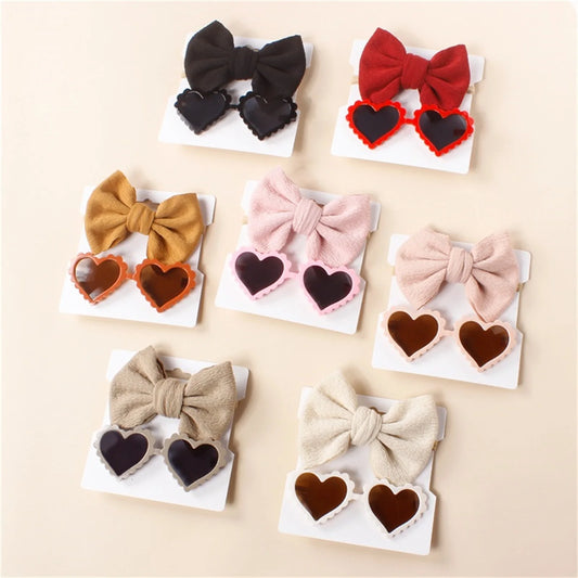 Retro Heart Sunglasses and Bow Headband